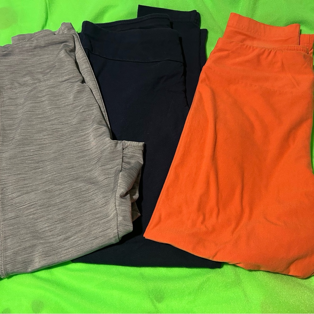 Bundle Set of Three leggings - Gray, navy blue and Orange